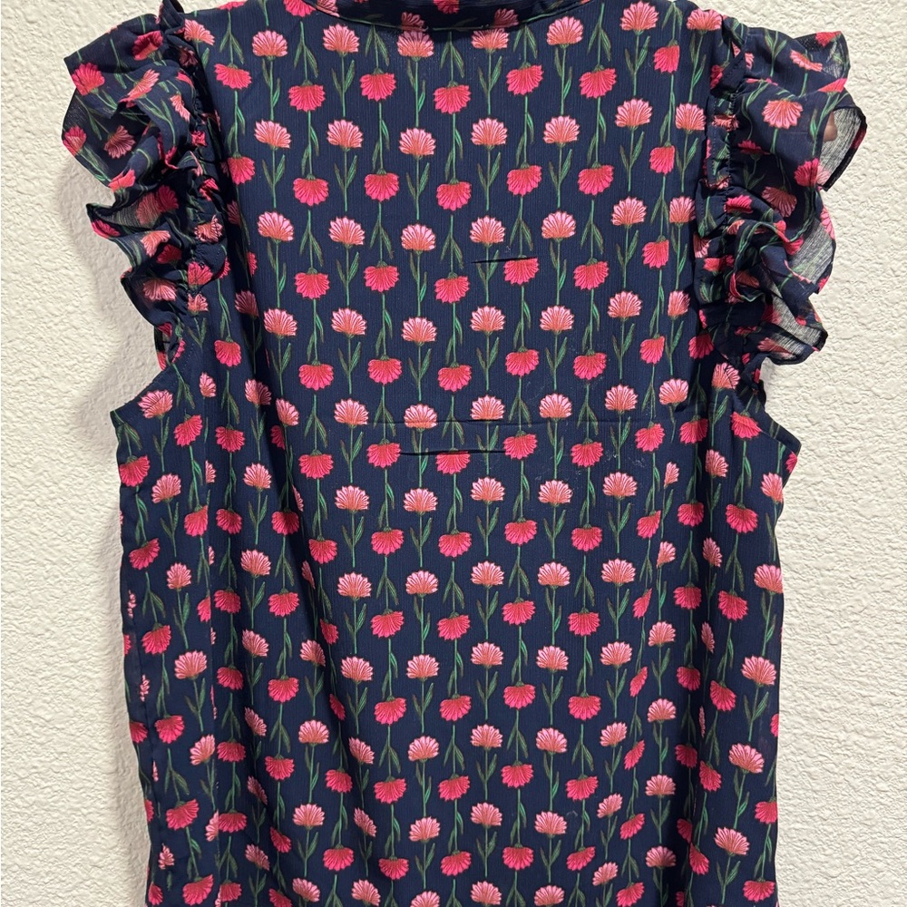 J.Crew Navy Floral Ruffle Top - Picture 4 of 5